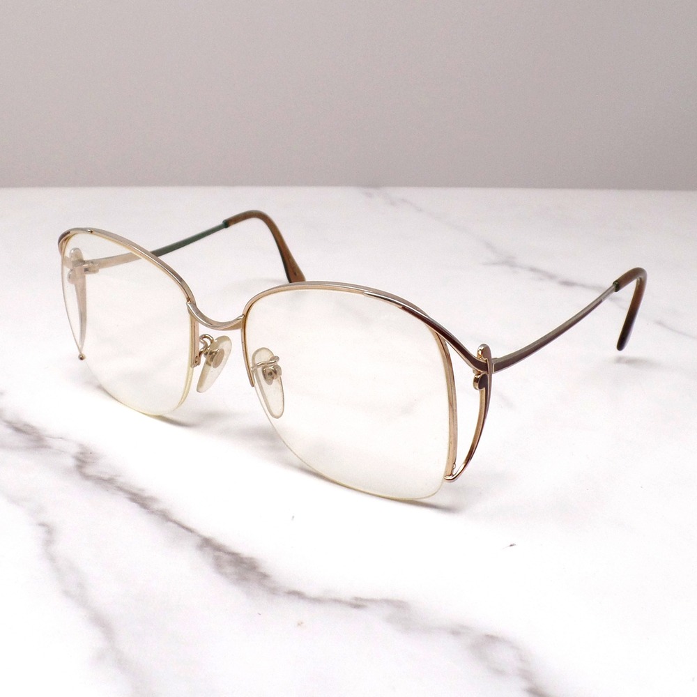 Vintage Eyeglasses, Gold-tone, Oversized Metal Semi-Rimless Frames